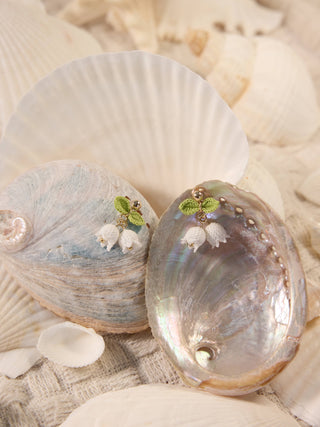Pink Blue bell with leaves Micro Crochet Earrings Lily of valley - Happy Vanilla Crochet