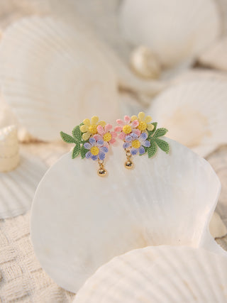 Festive Three colourful daisy Micro Crochet Earrings - Happy Vanilla Crochet