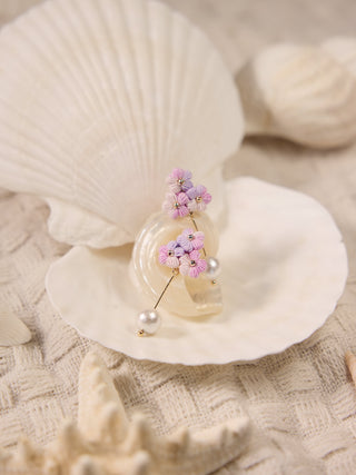 Purple Puff Flowers with pearl Micro Crochet Earrings - Happy Vanilla Crochet