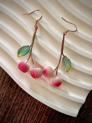Cherry Micro Crochet Earrings - Happy Vanilla Crochet