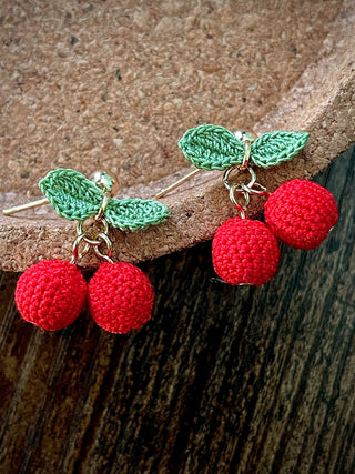 Cherry Micro Crochet Earrings - Happy Vanilla Crochet