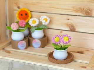 Blooming Joy: Whimsical Garden Collection in White Pot Crochet Plants - Happy Vanilla Crochet
