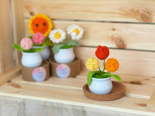 Blooming Joy: Whimsical Garden Collection in White Pot Crochet Plants - Happy Vanilla Crochet
