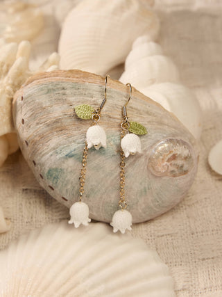 Lily of the Valley Fairy Bell Micro Crochet Earrings – Delicate White, Pink & Blue Blossoms