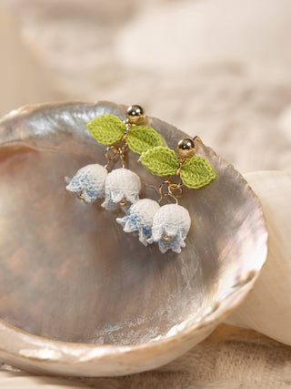 Lily of the Valley Fairy Bell Micro Crochet Earrings – Delicate White, Pink & Blue Blossoms