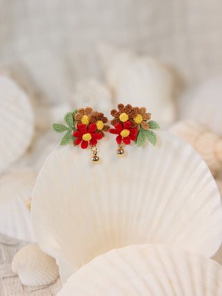 Festive Three colourful daisy Micro Crochet Earrings