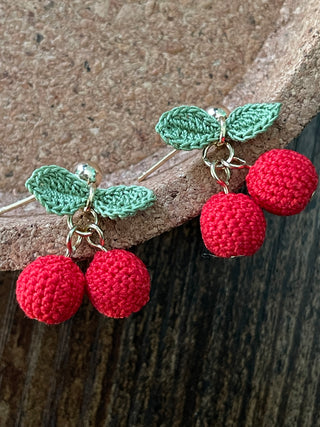 Cherry Micro Crochet Earrings