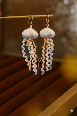 Whimsical Jellyfish Micro-Crochet Earrings – Ocean-Inspired Dangling Cuties