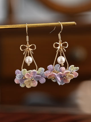 Blossom Dewdrop Micro-Crochet Earrings – Handmade Floral Charms in Pastel & Sunset Shades