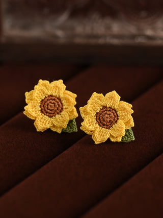 Sun-Kissed Bloom Earrings – Hand-Crocheted Mini Sunflower Charms