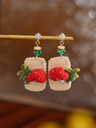 Magic Carpet Mushroom Micro-Crochet Earrings – Whimsical Handmade Forest Charms