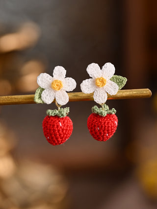 Sweet Strawberry Bloom Micro Crochet Earrings
