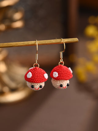 Smiley Mushroom Buddies – Handmade Micro-Crochet Earrings