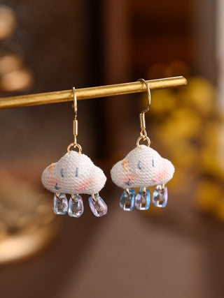 Dreamy Smiling Cloud Micro Crochet Earrings — Whimsical Handmade Dangle Drops