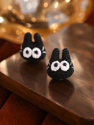 Mystery Black Cat Micro Crochet Earrings – Tiny Handmade Familiar With Big Personality