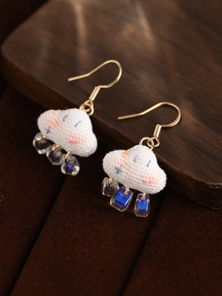 Dreamy Smiling Cloud Micro Crochet Earrings — Whimsical Handmade Dangle Drops