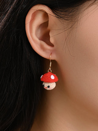 Smiley Mushroom Buddies – Handmade Micro-Crochet Earrings