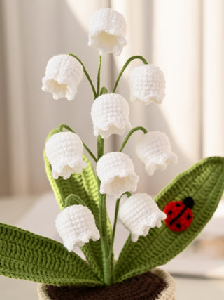 Lily of the Valley Bloom with Lucky Ladybug – Handmade Crochet Table Charm
