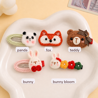 Animal Cuties Crochet Hair Clips Bundle for Girls