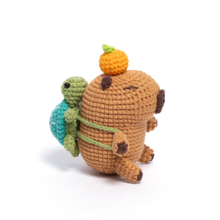Capybara with green turtle - Happy Vanilla Crochet
