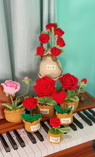 Love Blossom Crocheted Heart Roses and Plants