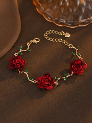 Rose Vine Micro Bracelet – Burgundy – hand-crocheted burgundy micro-crochet bracelet, front view