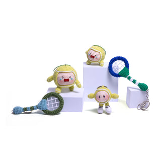 Tennis Ball and Racket Bag Charm Key Chain - Happy Vanilla Crochet